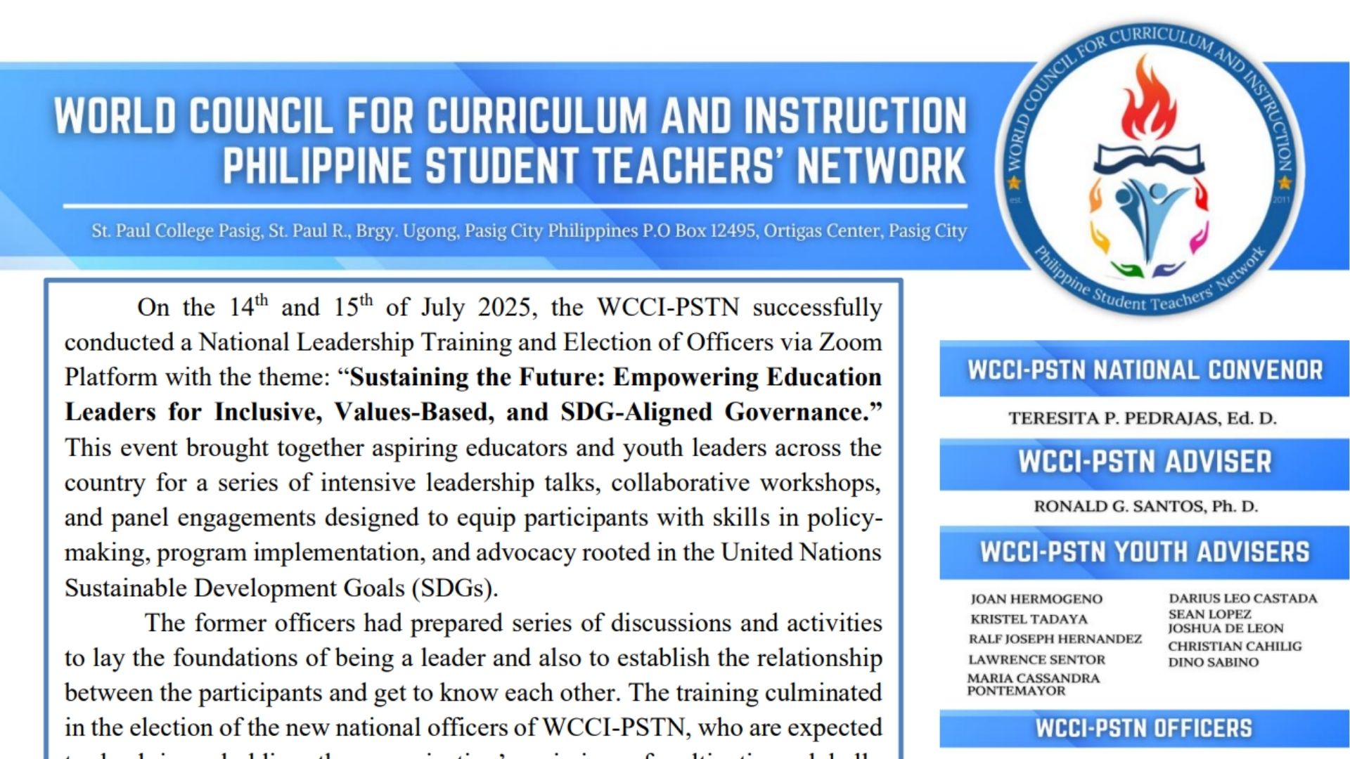 2025 National Leadership Training and Election of Officers